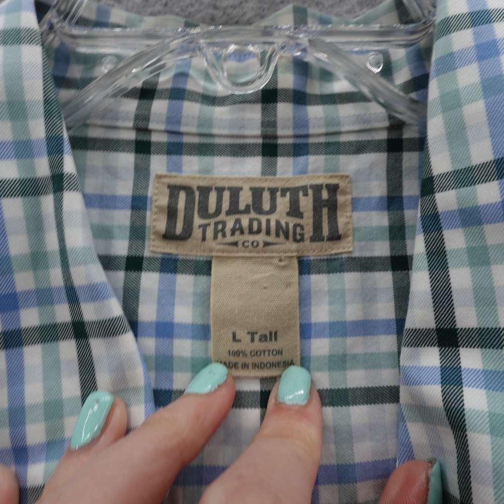 Duluth Trading Short Sleeve‎ Button Down Shirt Large Tall Blue Green Plaid Mens - Picture 5 of 11